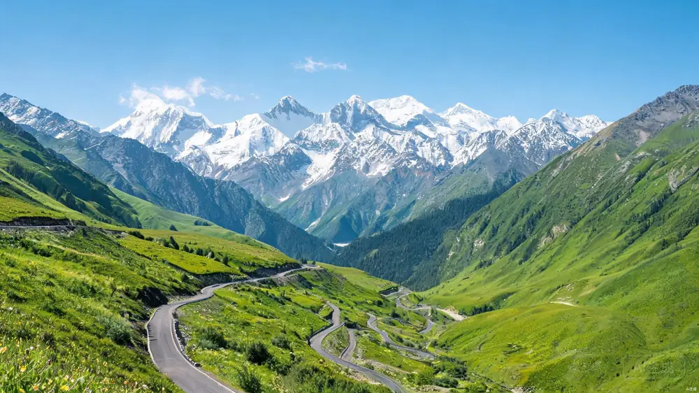 独库公路蜿蜒穿行在天山之中