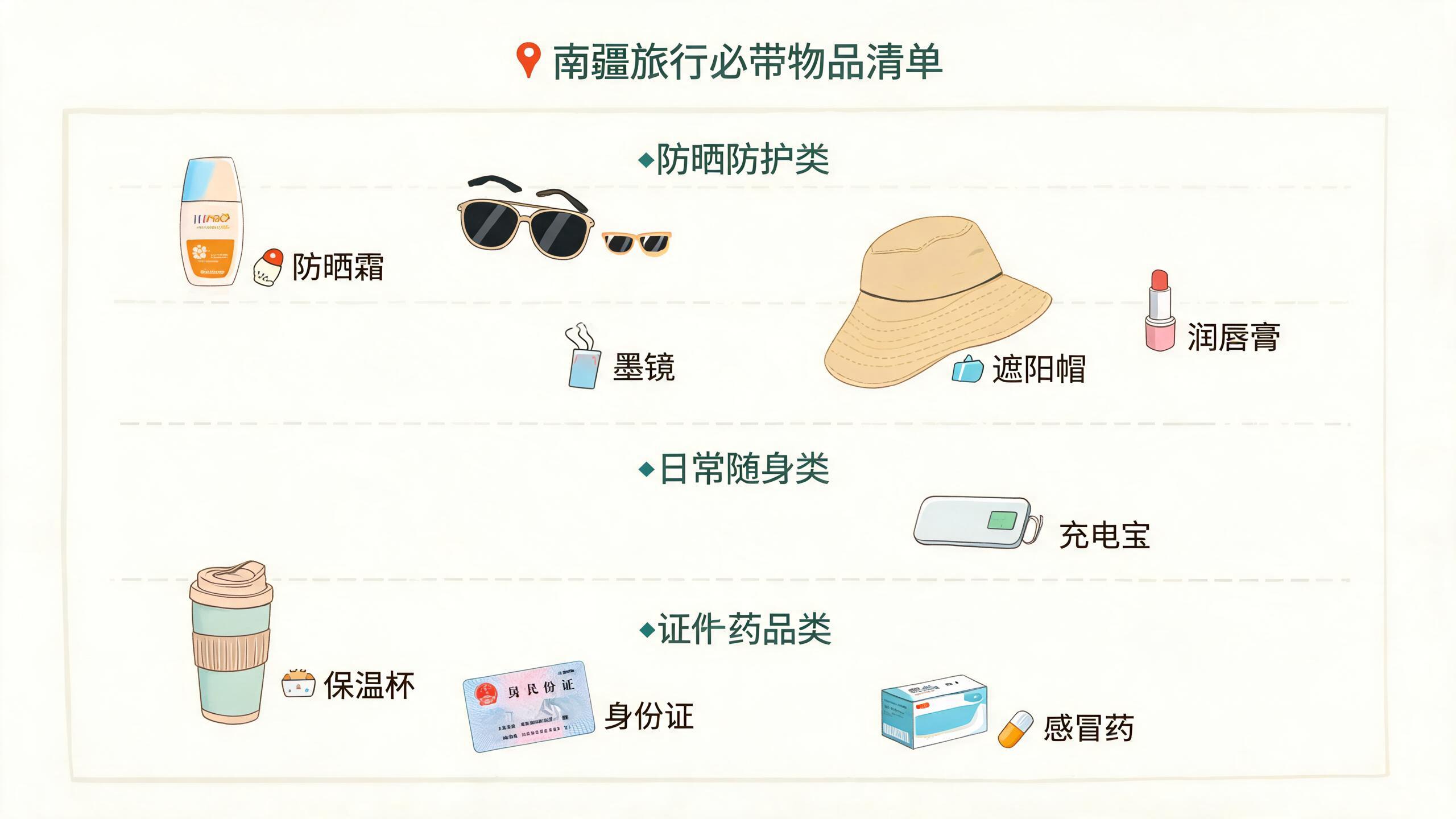 南疆旅行必带物品清单示意图