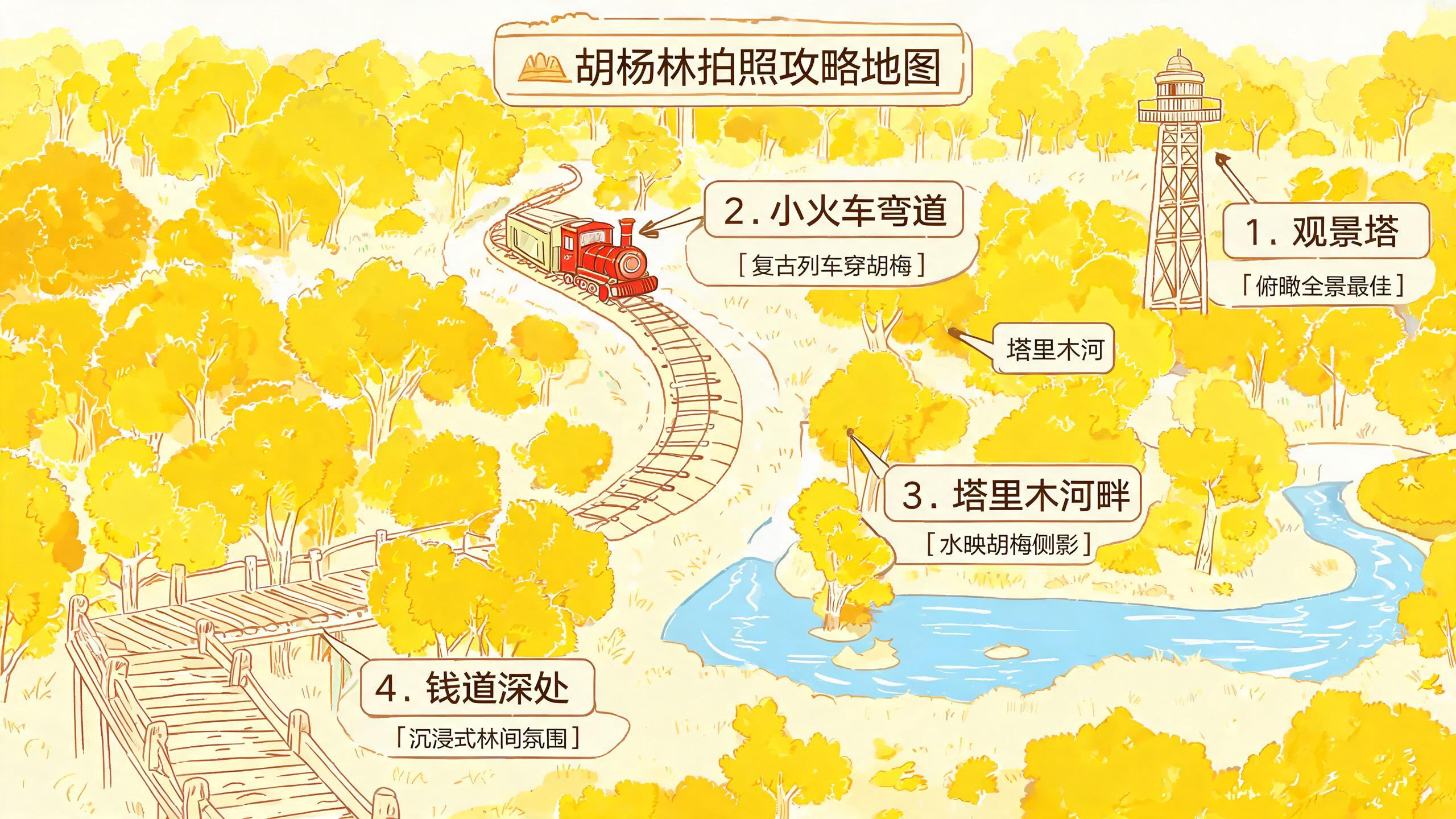 胡杨最佳拍照点位示意图