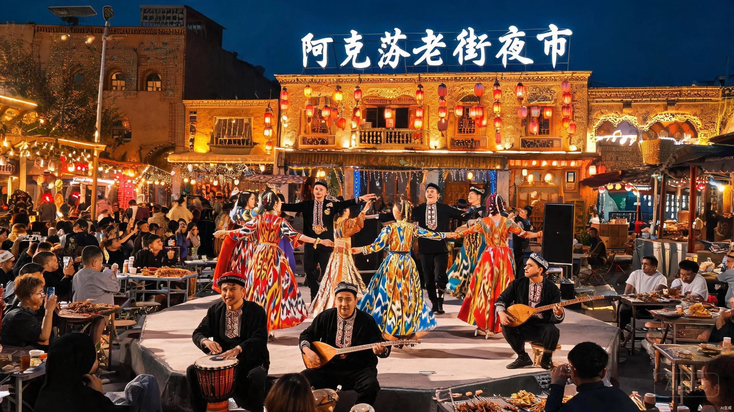 阿克苏老街夜市民族歌舞