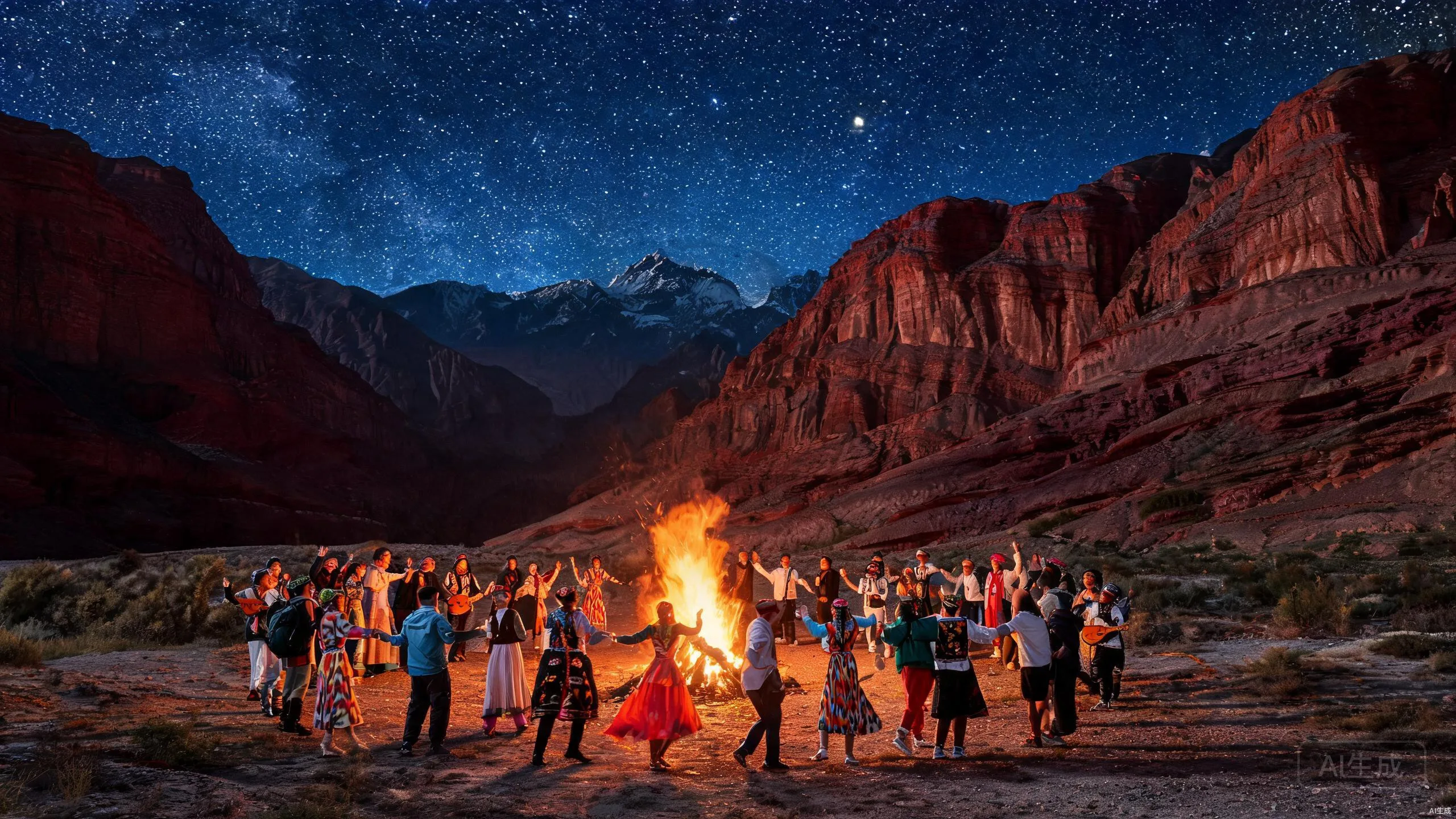 天山托木尔景区篝火晚会